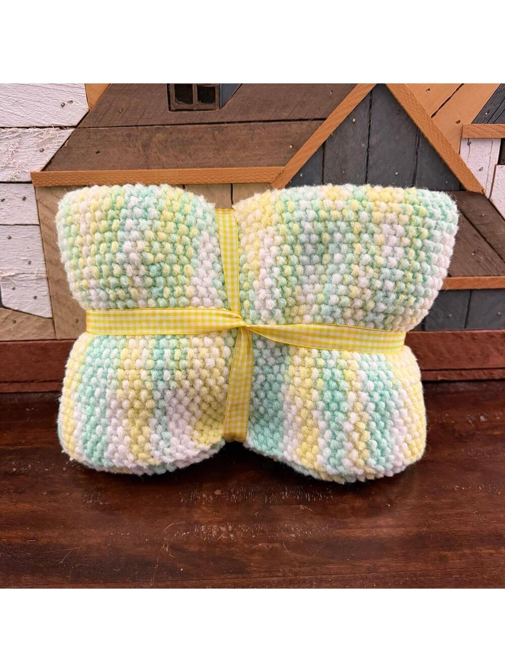 Handmade Knit Baby Blanket Soft Pastel Puff Stitch